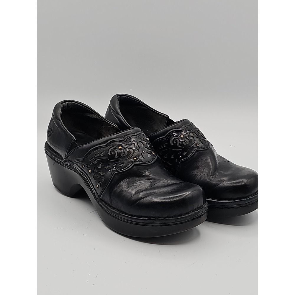 Ariat Women's Black Leather Clog Mules Tooled Slip On Comfort Shoes Size 8.5